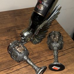 Wine Bottle Holder And Two Glasses 