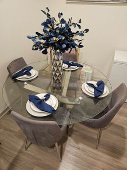 Round Glass Dining Table with 4 Chairs
