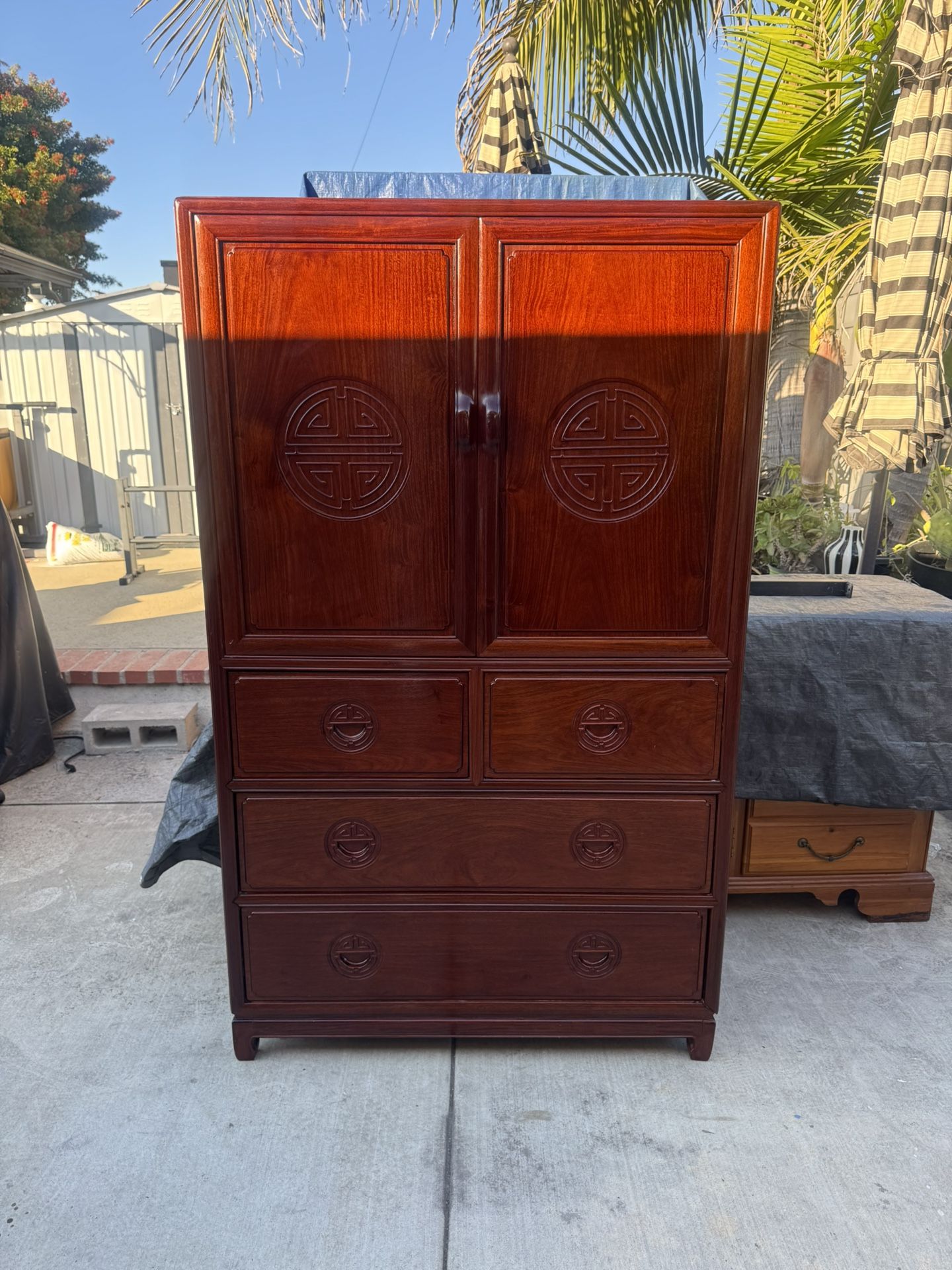 Asian Rose Wood Dresser Armoire