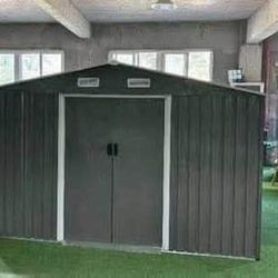New in Box 8’ L x 10’’ W x 6.’ H Metal Storage Shed Outdoor Galvanized Steel (Assembly Required)