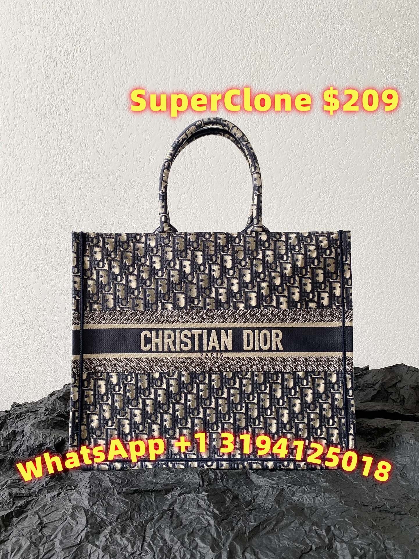 Dior Large Dior Book Tote Ecru and Blue Dior Oblique Embroidery