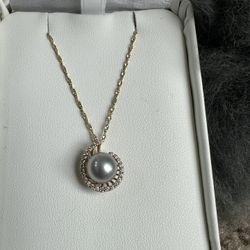BLACK FRIDAY SALE! Na Hoku Pearl Factory 14k yellow gold chain, Nautilus pendant w/diamonds and rare blue pearl & 14k gold matching earrings