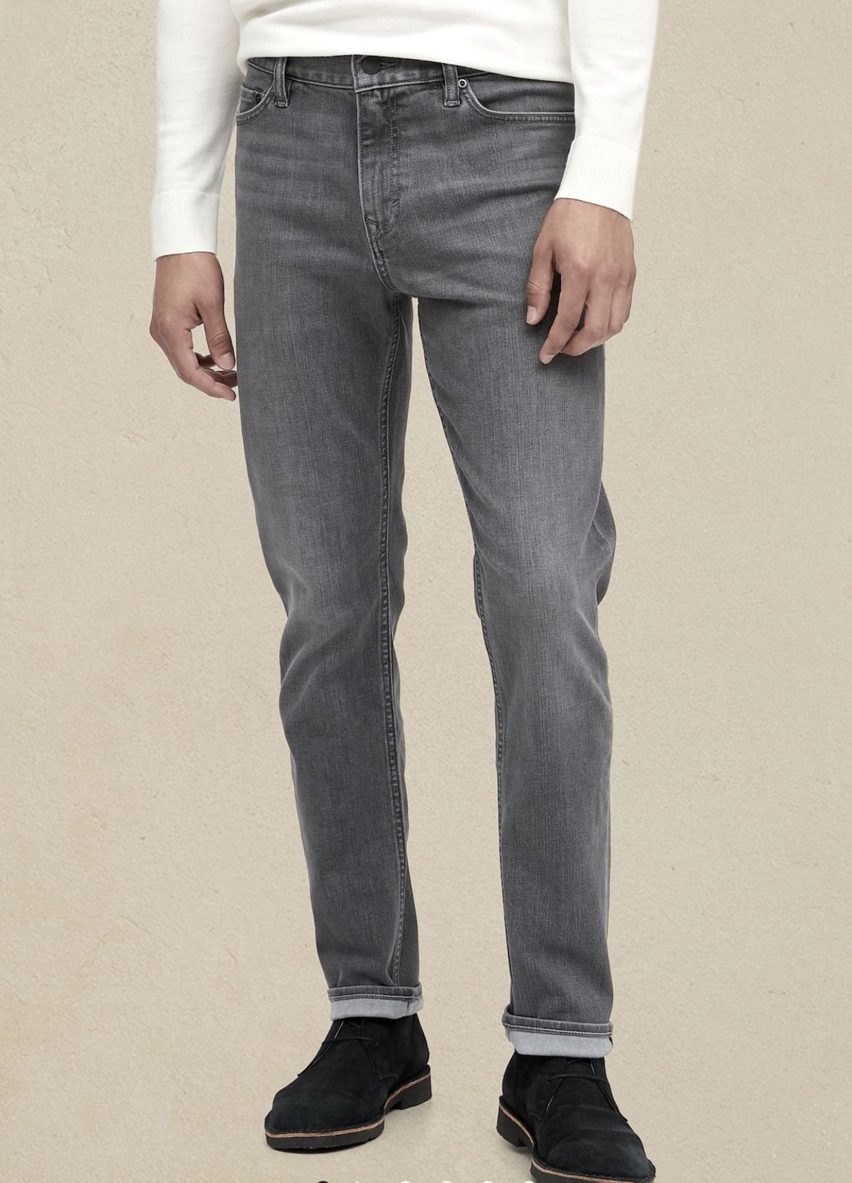 NEW BANANA REPUBLIC SLIM RAPID MOVEMENT DENIM JEAN (SLATE GRAY WASH), SIZE 32/34 SLIM  *  customer favorite Rapid Movement De