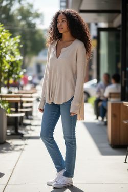 We The Free Free People Waffle Knit Tunic Top S Beige