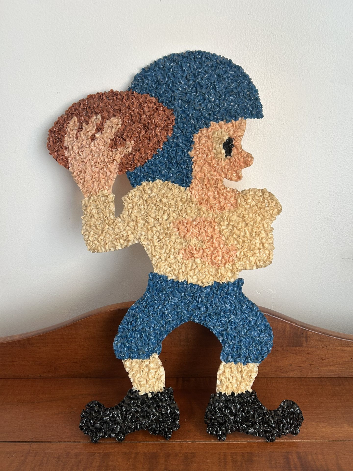 Vintage Melted Popcorn Glitter Plaque Football Player 22” x 15”