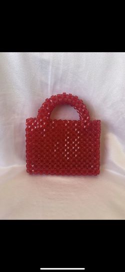 Red Evening Bag Beaded Top Handle Purse & Crossbody Handbag 100% Handmade