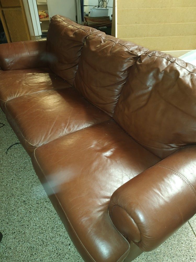Leather Couch, Chair And Ottoman 