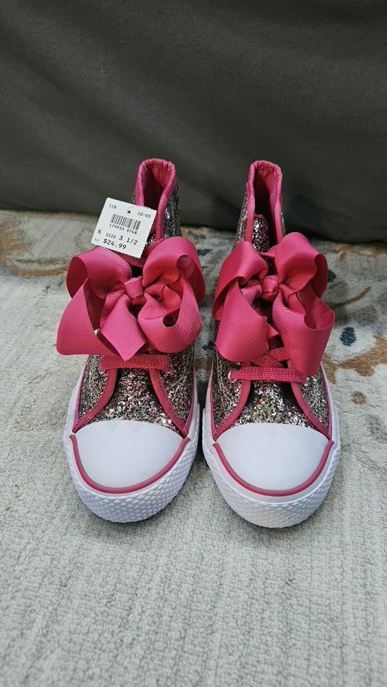 Legacee High Silver Sparkly Jojo Siwa Pink Bow Shoe - Size 3 1/2
