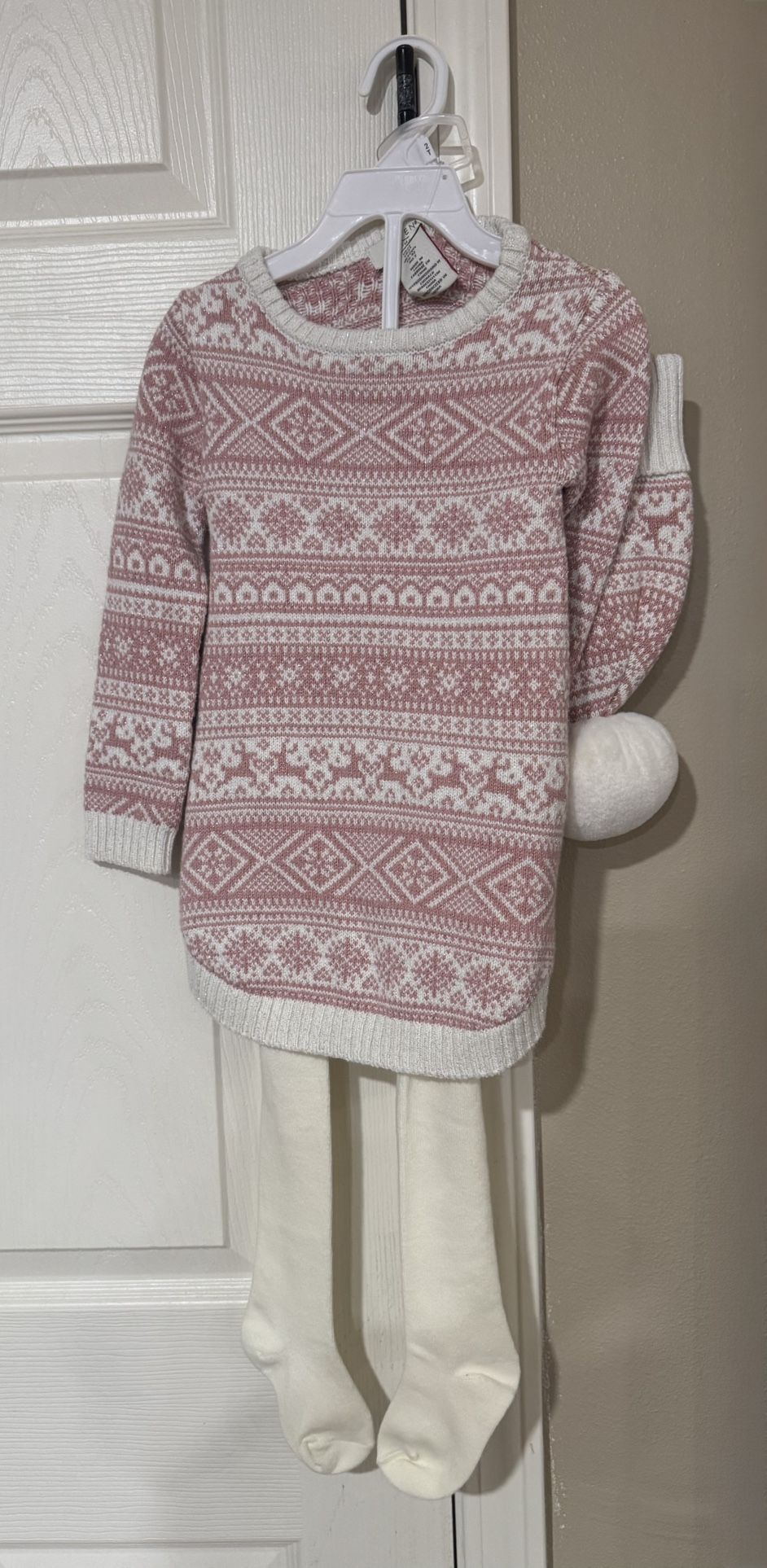 Baby Aspen Pink And White Patterned Sweater Set