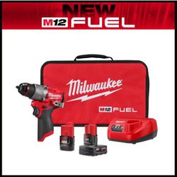 Brand New - Milwaukee M12 FUEL 12V Lithium-Ion Brushless Cordless 1/2 in. Drill Driver Kit with 4.0Ah and 2.0Ah Battery and Soft Case