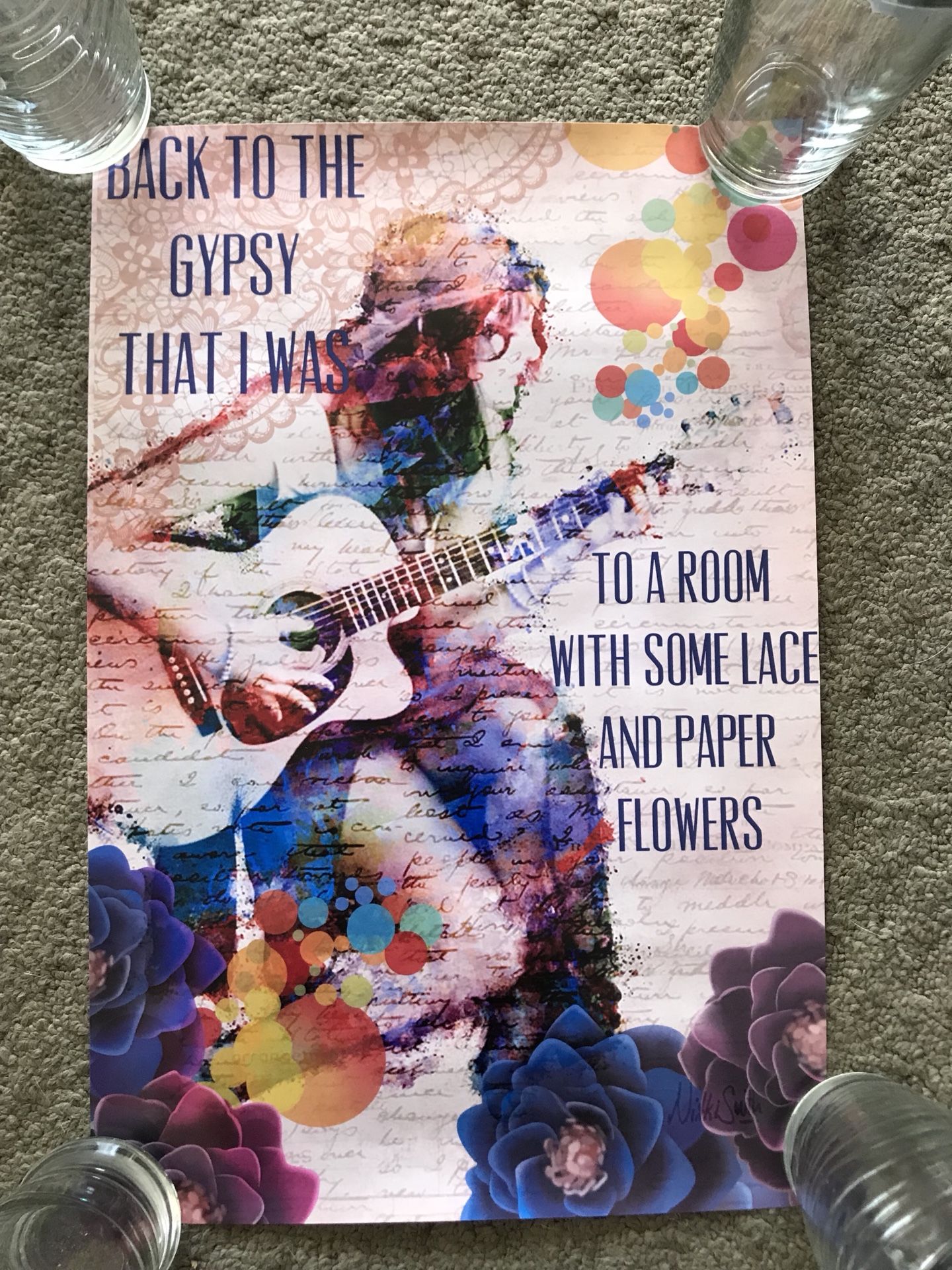Stevie Nicks poster Fleetwood Mac psychedelic colors music hippie guitar singing woman art