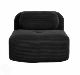 Black Corduroy L-Shaped Sofa with Curved Armrests