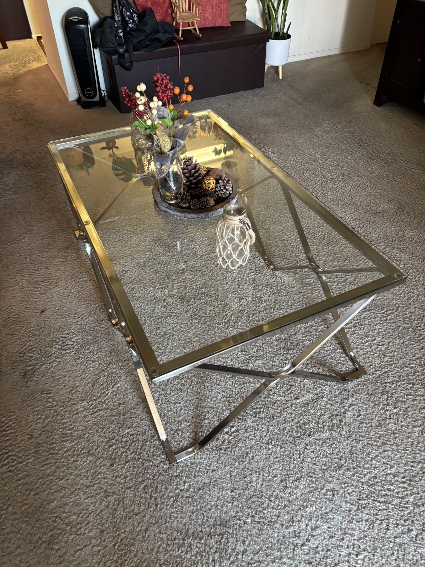 Glass table set, retro pieces great shape coffee table,two side tables !