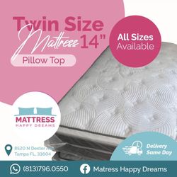 Twin Size Mattress 14 Inch Thick With Pillow Top And Box Springs New From Factory Available All Sizes Same Day Delivery 