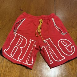 rhude red logo shorts 