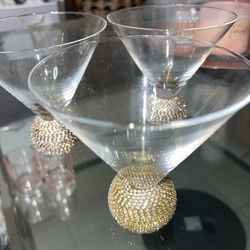 Vintage Rhinestone crystal ball stemless martini glasses