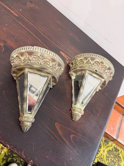 Pair of Ornate Wall Sconces with Mirrored Panels