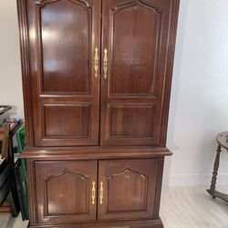 Ethan Allen Solid Cherry Wood Armoire Cabinet with Hutch and Hide-Away doors.
