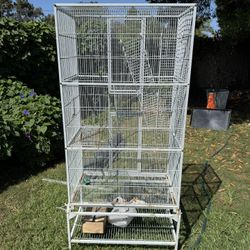 HUGE White Metal Bird Rat Animal Cage 1/2-inch Bar Spacing Casters Still Roll!