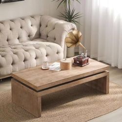 Modern Rustic Wood Coffee Table – Rectangular Living Room Center Table with Floating Top Design
