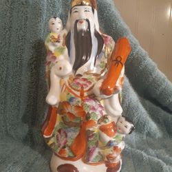 Vintage Chinese Famille Rose Statue 11" Tall