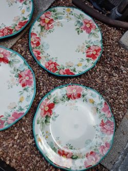 4 floral plates  barely use $30 all