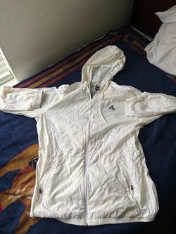 Adidas White Windbreaker Jacket with Hood