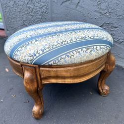 Victorian Blue Striped and Floral Footstool