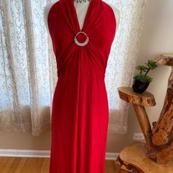Sally Red Halter Evening Dress with Rhinestone Detail, Size XL