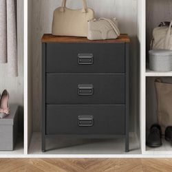    Dresser for Bedroom, Storage Organizer Unit with 3 Fabric, Chest, Steel Frame, for Living Room, Entryway, Rustic Brown and Black UL