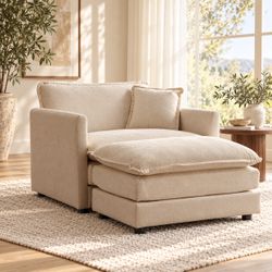 Oversized Beige Accent Chair + Ottoman