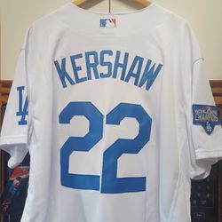 LA Dodgers  22 KERSHAW w/ WORLD SERIES CHAMPIONS PATCHES  Men's Women's Youth