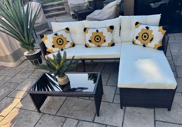 3pc L-Shaped Rattan Patio Sofa $375 OBO