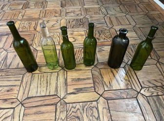 Set of 6 Decorative Green Glass Bottles