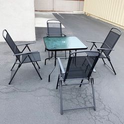 $100 (New in Box) Patio 5pcs dining set with 32x32” table and 4pc folding chairs, outdoor furniture
