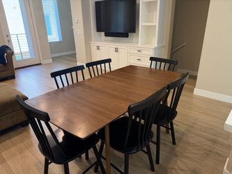 Wood Dining Table with 6 Black Chairs