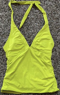 Athleta Shirrendipity Tankini Triangle Swim Padded Top Lime Green Halter Sz Med