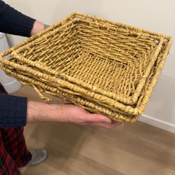 Set of 3 Square Wicker Storage Baskets