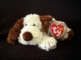 Ty Beanie Baby Spuds Brown & White Puppy Dog (2004) – Retired – Tag Protector – Original Tag