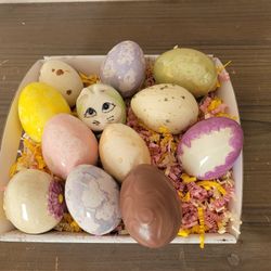 Vtg Unique Hand Painted Ceramic Eggs Colorful Display Decor Easter Set of 12