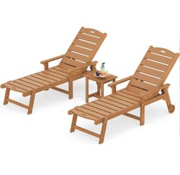 Chaise Lounge Chairs Set with Table, 3-Piece, 79'' Oversized HDPS Chaise Lounger, 5 Positions Adjustable Lounge Chairs, Pool Lounge Chair with Wheels 