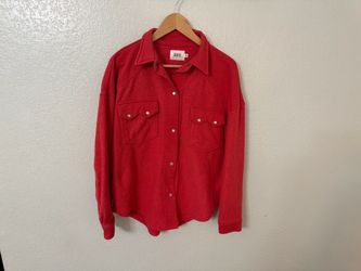 BKE Reverse Fleece Shacket Red Size Medium Oversized Womens