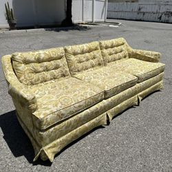 Vintage 70s MCM Yellow Floral Tufted Sofa By Drexel Furnishings
