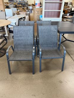 4-Piece Gray Outdoor Dining Chair with Waterproof & Rust-Resistant Teslin Fabric