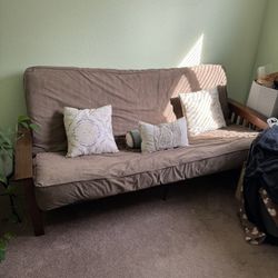 Futon and 2 Folding Glass End Tables 