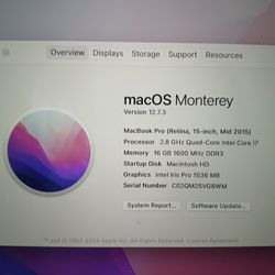 Macbook Pro 15 A1398 Mid 2015