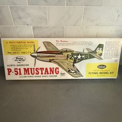 Vintage Guillow’s P-51 Mustang Model Kit – Balsa Airplane – WWII – 27” Wingspan
