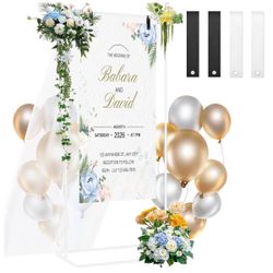 (1111-45) Wedding Welcome Sign Stand, Gold Welcome to Our Wedding Hanging Sign Easel Stand, Metal Easel Display Stand Sign Holder Seating Chart Displa