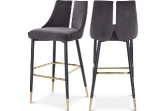 4 Sleek Grey Velvet Upholstered Stool With Matte Black/Gold Finish