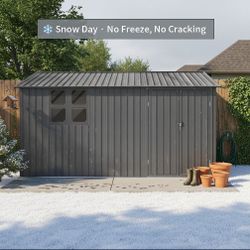 12x10 Ft Metal garden sheds outdoor storage sheds grey with window with Goods Shelves